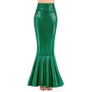Metallic Mermaid Trumpet Skirt XL Green Lined Stretchy Side Zip Costume Maxi